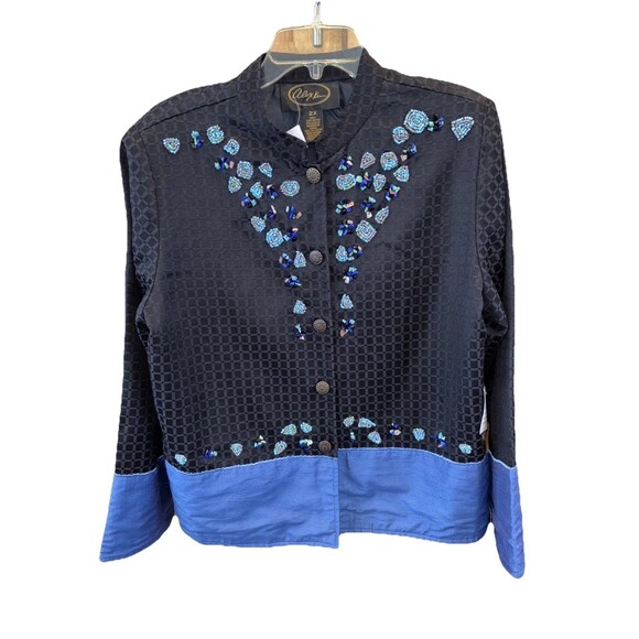 Alex Kim Jackets & Blazers - Alex Kim Beaded Jacket Women 2X Black Blue Buttons Lined NEW